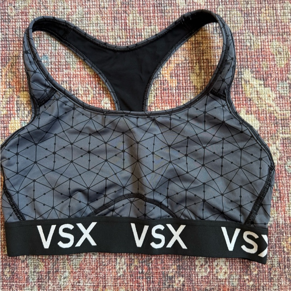VSX Women's Gray Black Geometric Womens Medium Sports Bra